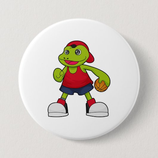 Frosch als Basketballspieler mit Basketball Button (Vorderseite)