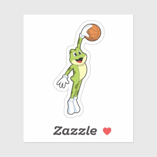 Frosch als Basketballspieler mit Basketball.PNG Aufkleber (Blatt)