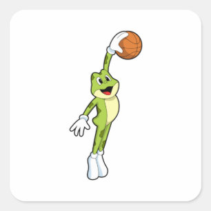 Frosch als Basketballspieler mit Basketball.PNG Quadratischer Aufkleber