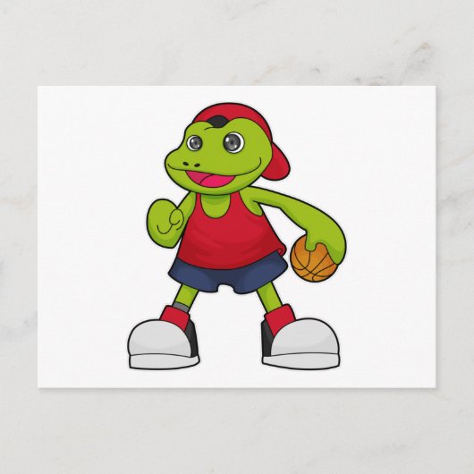Frosch als Basketballspieler mit Basketball Postkarte (Vorderseite)