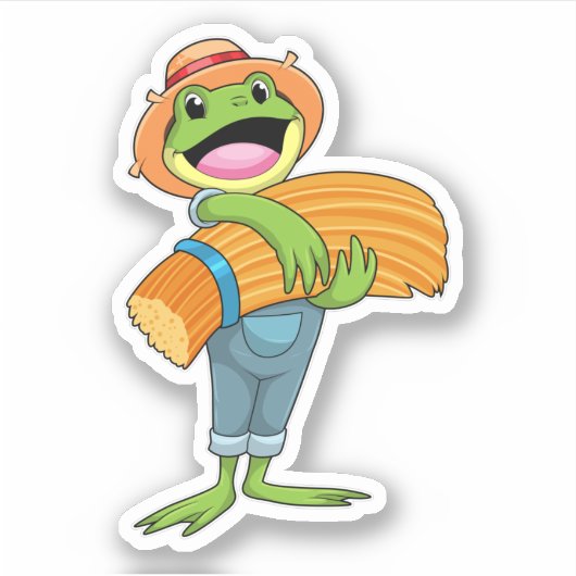 Frosch als Bauer mit Stroh Aufkleber (Vorderseite)