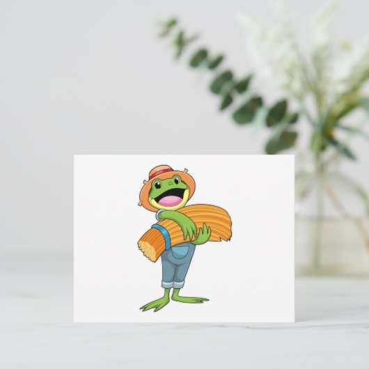 Frosch als Bauer mit Stroh Postkarte (Stehend Vorderseite)