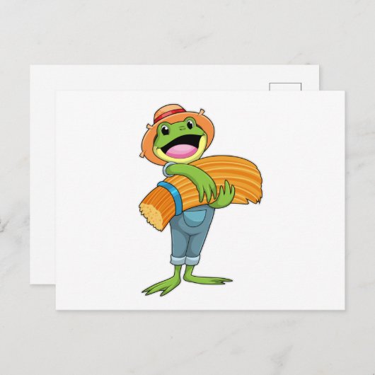 Frosch als Bauer mit Stroh Postkarte (Vorne/Hinten)