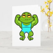 Frosch als Bodybuilder an der Bodybuilding Karte (Gelbe Blume)
