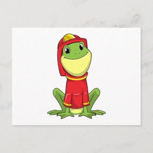 Frosch als Feuerwehrmann mit Helm Postkarte (Vorderseite)
