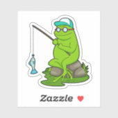 Frosch als Fisher mit Angelrute & Fisch Aufkleber (Blatt)