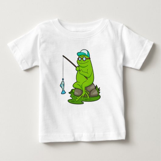 Frosch als Fisher mit Angelrute & Fisch Baby T-shirt (Vorderseite)