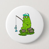 Frosch als Fisher mit Angelrute & Fisch Button (Vorderseite)