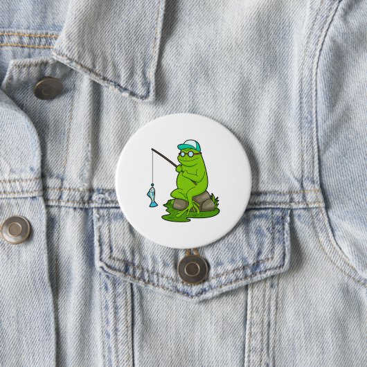 Frosch als Fisher mit Angelrute & Fisch Button (Beispiel)