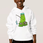 Frosch als Fisher mit Angelrute & Fisch Hoodie (Vorderseite)