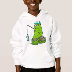 Frosch als Fisher mit Angelrute & Fisch Hoodie