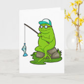 Frosch als Fisher mit Angelrute & Fisch Karte (Gelbe Blume)