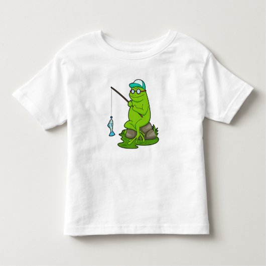 Frosch als Fisher mit Angelrute & Fisch Kleinkind T-shirt (Vorderseite)