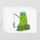 Frosch als Fisher mit Angelrute & Fisch Postkarte (Vorne/Hinten)