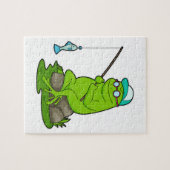 Frosch als Fisher mit Angelrute & Fisch Puzzle (Horizontal)