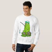 Frosch als Fisher mit Angelrute & Fisch Sweatshirt (Vorne ganz)
