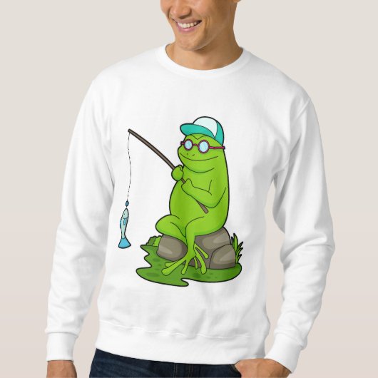Frosch als Fisher mit Angelrute & Fisch Sweatshirt (Vorderseite)