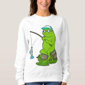 Frosch als Fisher mit Angelrute & Fisch Sweatshirt (Vorderseite)