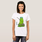 Frosch als Fisher mit Angelrute & Fisch T-Shirt (Vorne ganz)