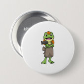 Frosch als Friseur mit Haartrockner Button (Vorne & Hinten)