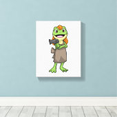 Frosch als Friseur mit Haartrockner Leinwanddruck (Insitu (Holzboden))