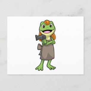 Frosch als Friseur mit Haartrockner Postkarte