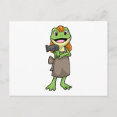 Frosch als Friseur mit Haartrockner Postkarte (Vorderseite)
