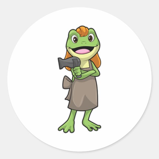 Frosch als Friseur mit Haartrockner Runder Aufkleber (Vorderseite)