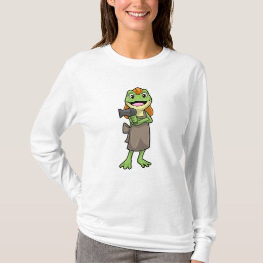 Frosch als Friseur mit Haartrockner T-Shirt (Vorderseite)