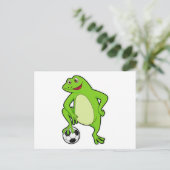 Frosch als Fußballspieler mit Fußball Postkarte (Stehend Vorderseite)