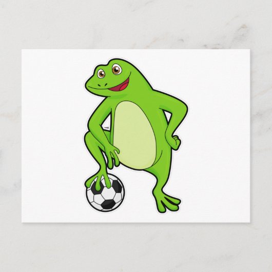 Frosch als Fußballspieler mit Fußball Postkarte (Vorderseite)