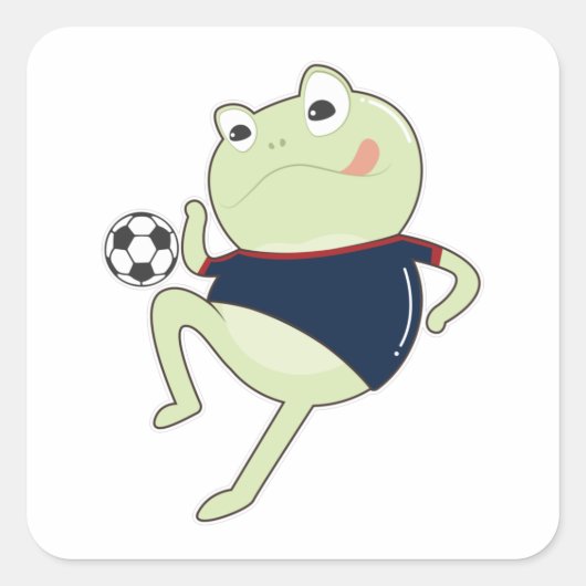 Frosch als Fußballspieler mit Fußball Quadratischer Aufkleber (Vorderseite)
