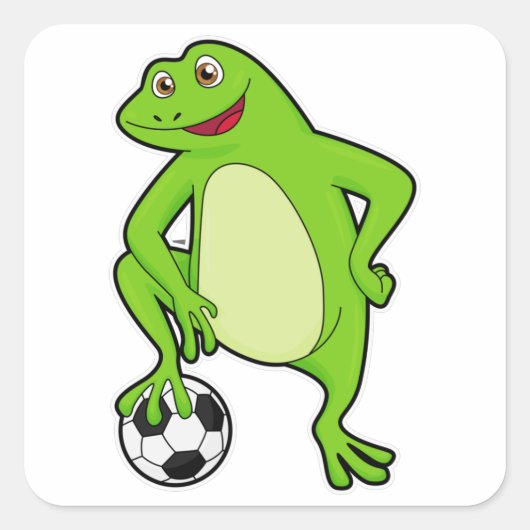 Frosch als Fußballspieler mit Fußball Quadratischer Aufkleber (Vorderseite)