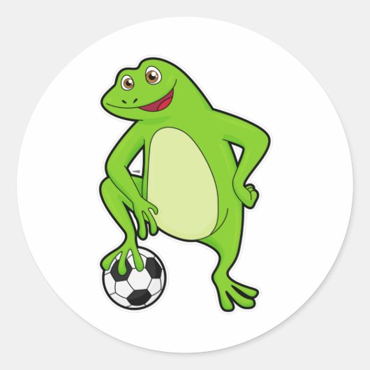 Frosch als Fußballspieler mit Fußball Runder Aufkleber (Vorderseite)