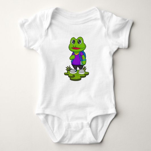 Frosch als Hiker mit Rucksack Baby Strampler (Vorderseite)