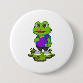 Frosch als Hiker mit Rucksack Button (Vorderseite)