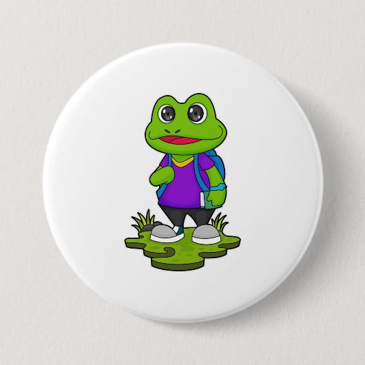 Frosch als Hiker mit Rucksack Button (Vorderseite)