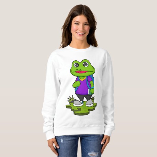 Frosch als Hiker mit Rucksack Sweatshirt (Vorne ganz)