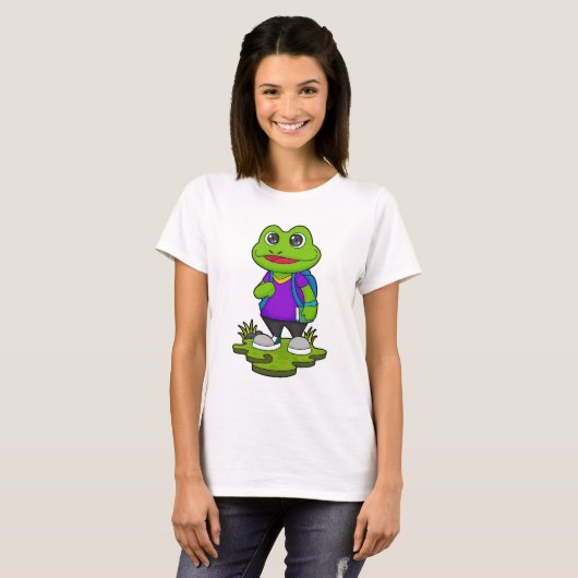 Frosch als Hiker mit Rucksack T-Shirt (Vorne ganz)