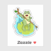 Frosch als Hiker mit Stick Aufkleber (Blatt)