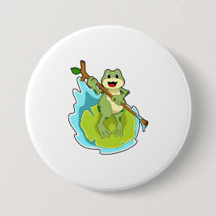 Frosch als Hiker mit Stick Button