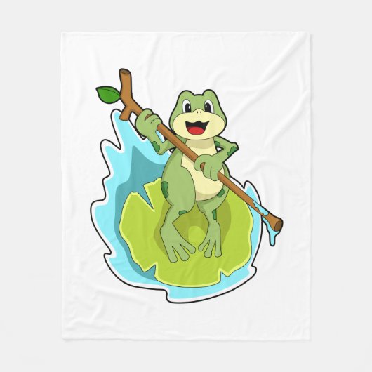 Frosch als Hiker mit Stick Fleecedecke (Vorderseite)