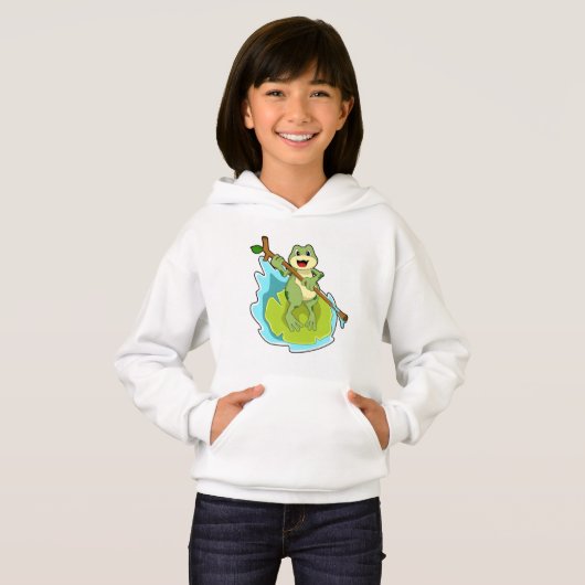 Frosch als Hiker mit Stick Hoodie (Vorne ganz)
