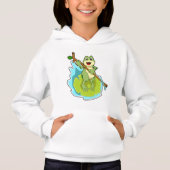 Frosch als Hiker mit Stick Hoodie (Vorderseite)