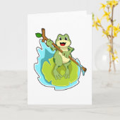Frosch als Hiker mit Stick Karte (Gelbe Blume)