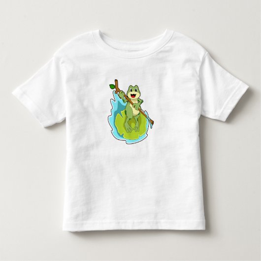 Frosch als Hiker mit Stick Kleinkind T-shirt (Vorderseite)