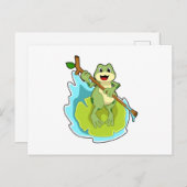 Frosch als Hiker mit Stick Postkarte (Vorne/Hinten)