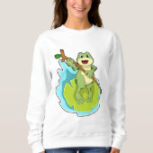 Frosch als Hiker mit Stick Sweatshirt (Vorderseite)