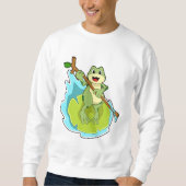 Frosch als Hiker mit Stick Sweatshirt (Vorderseite)
