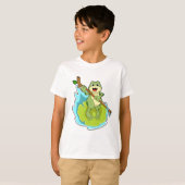 Frosch als Hiker mit Stick T-Shirt (Vorne ganz)